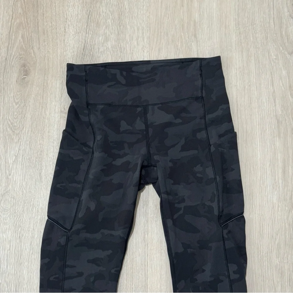 lululemon black grey lace rival incognito camo cropped leggings pants pockets